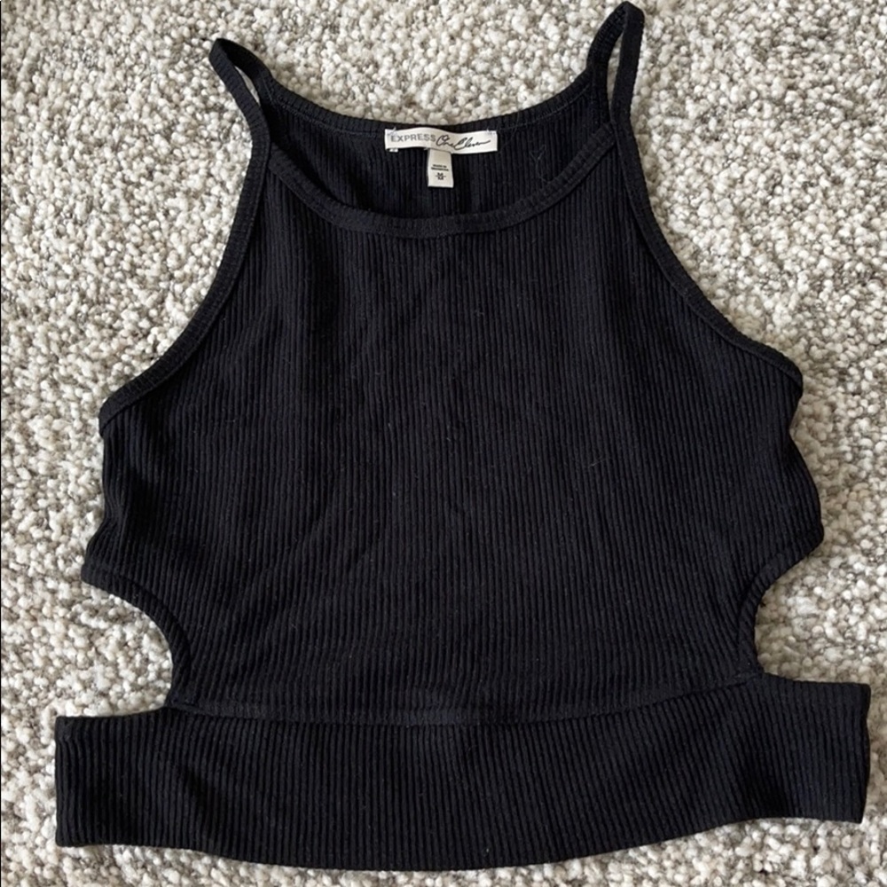 Express high neck side cut out black crop